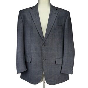 OSCAR DE LA RENTA Menswear 100% Virgin Wool Windowpane Check‎ Blue Blazer 42S